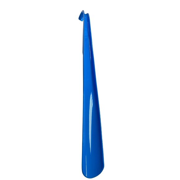 Extra Long Blue Plastic Shoe Horn With Hook For Easy Use On Shoes & Boots - Picture 1 of 4